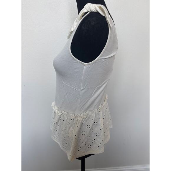 ModCloth Sleeveless Tie Shoulder Peplum Direction Knit Tank Off White XXS NWT - Picture 5 of 12
